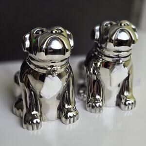 Potterybarn Bulldog Salt & Pepper Shakers Heavy Dogs With Original Box